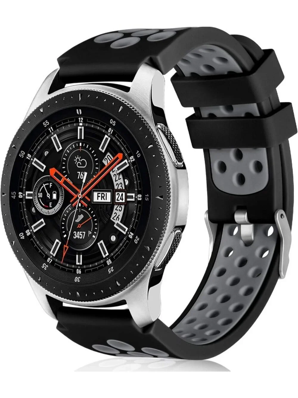 Unisex Black Grey Analog Compatible Frontier Soft Silicone Samsung Galaxy Watch